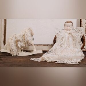 Sweet Vintage Porcelain Doll with Lacey Bow